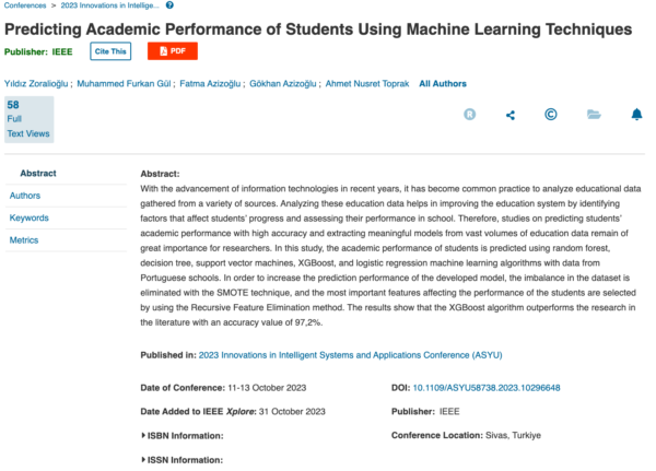 Predicting Academic Performance of Students Using Machine Learning Techniques (2023)